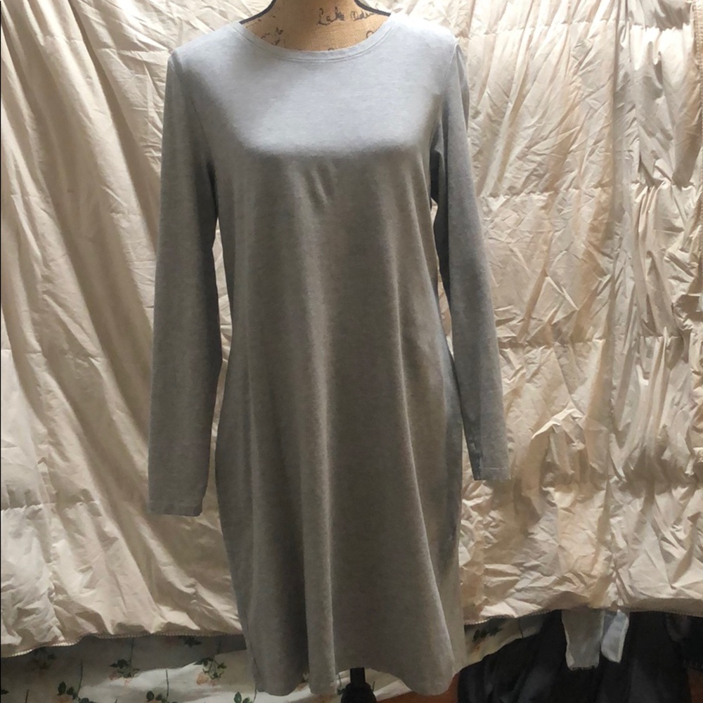 Knee Length Long Sleeve Grey Dress